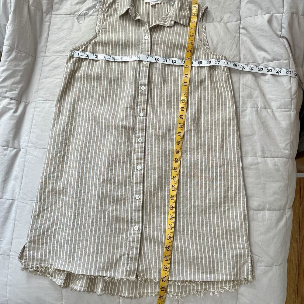Beach Lunch Lounge Shirt Dress Medium Taupe Stripe Linen Blend Sleeveles… - Picture 4 of 7